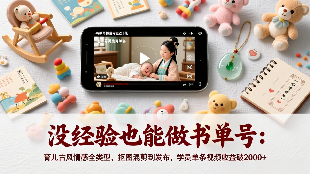 没经验也能做书单号：育儿古风情感全类型，抠图混剪到发布，学员单条视频收益破2000+-极光网创