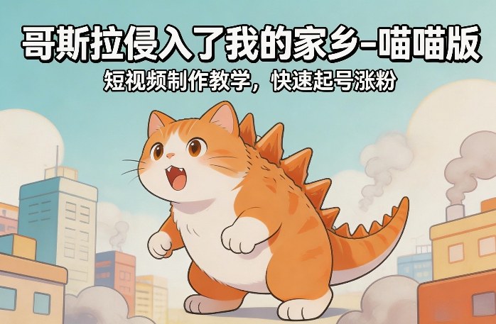 哥斯拉侵入了我的家乡–喵喵版短视频制作教学，快速起号涨粉-极光网创