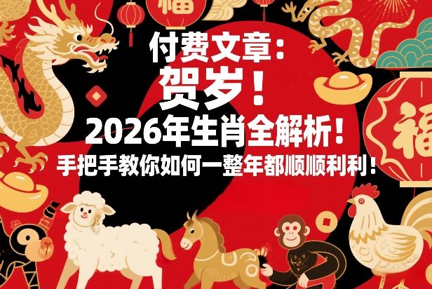 付费文章：贺岁！2026年生肖全解析！手把手教你如何一整年都顺顺利利！-极光网创