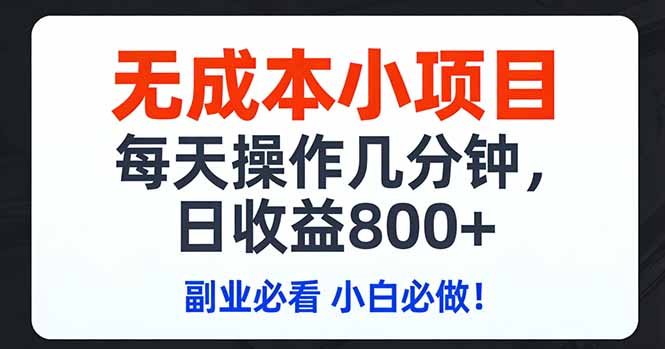 无成本小项目,每天操作几分钟,日收益800+ 副业必看 小白必做！-极光网创