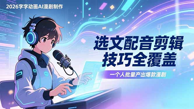 2026字字动画AI漫剧制作-1期，选文配音剪辑技巧全覆盖，一个人就能批量产出爆款漫剧-极光网创