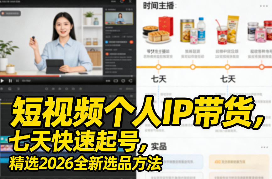 短视频个人IP带货，七天快速起号，精选2026全新选品方法-极光网创