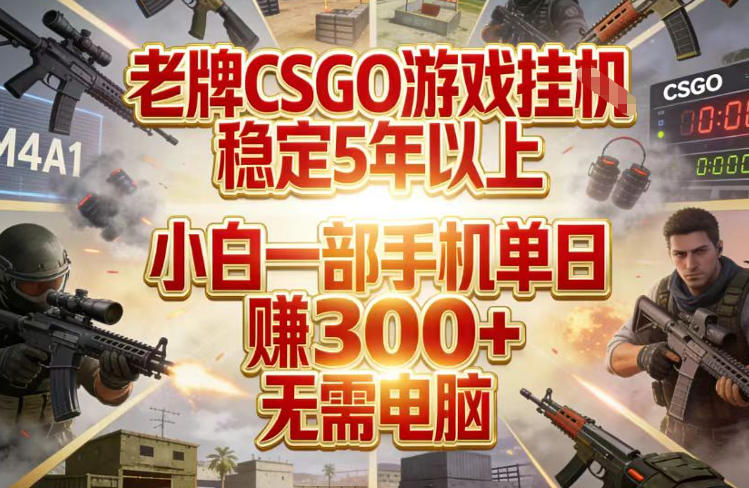老牌CSGO游戏挂G，稳定5年以上，小白一部手机单日賺3张+，无需电脑【揭秘】-极光网创