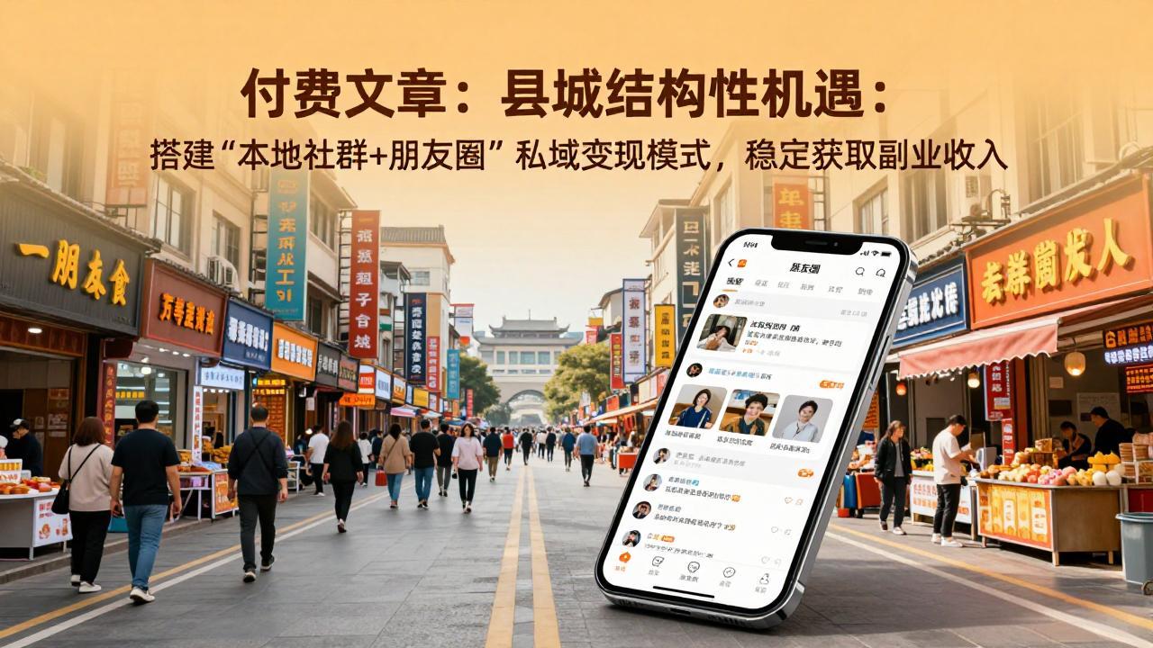 付费文章：县城结构性机遇：搭建“本地社群+朋友圈”私域变现模式，稳定获取副业收入-极光网创