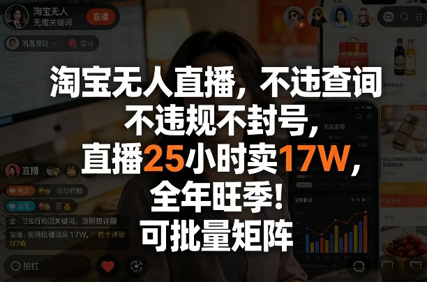 淘宝无人直播，不违规不封号，直播25小时卖17W，全年旺季！可批量矩阵【揭秘】-极光网创