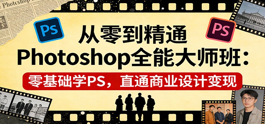 从零到精通Photoshop全能大师班：零基础学PS，直通商业设计变现-极光网创