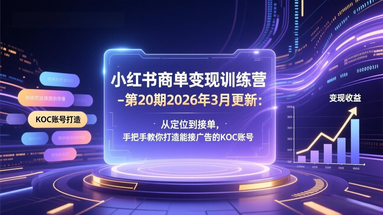 小红书商单变现训练营-第20期26年3月更新：从定位到接单，手把手教你打造能接广告的KOC账号-极光网创
