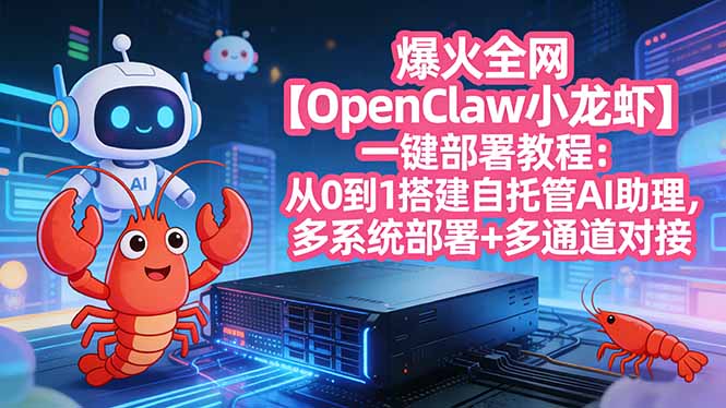 爆火全网【OpenClaw 小龙虾】一键部署教程：从0到1搭建自托管AI助理，多系统部署+多通道对接-极光网创