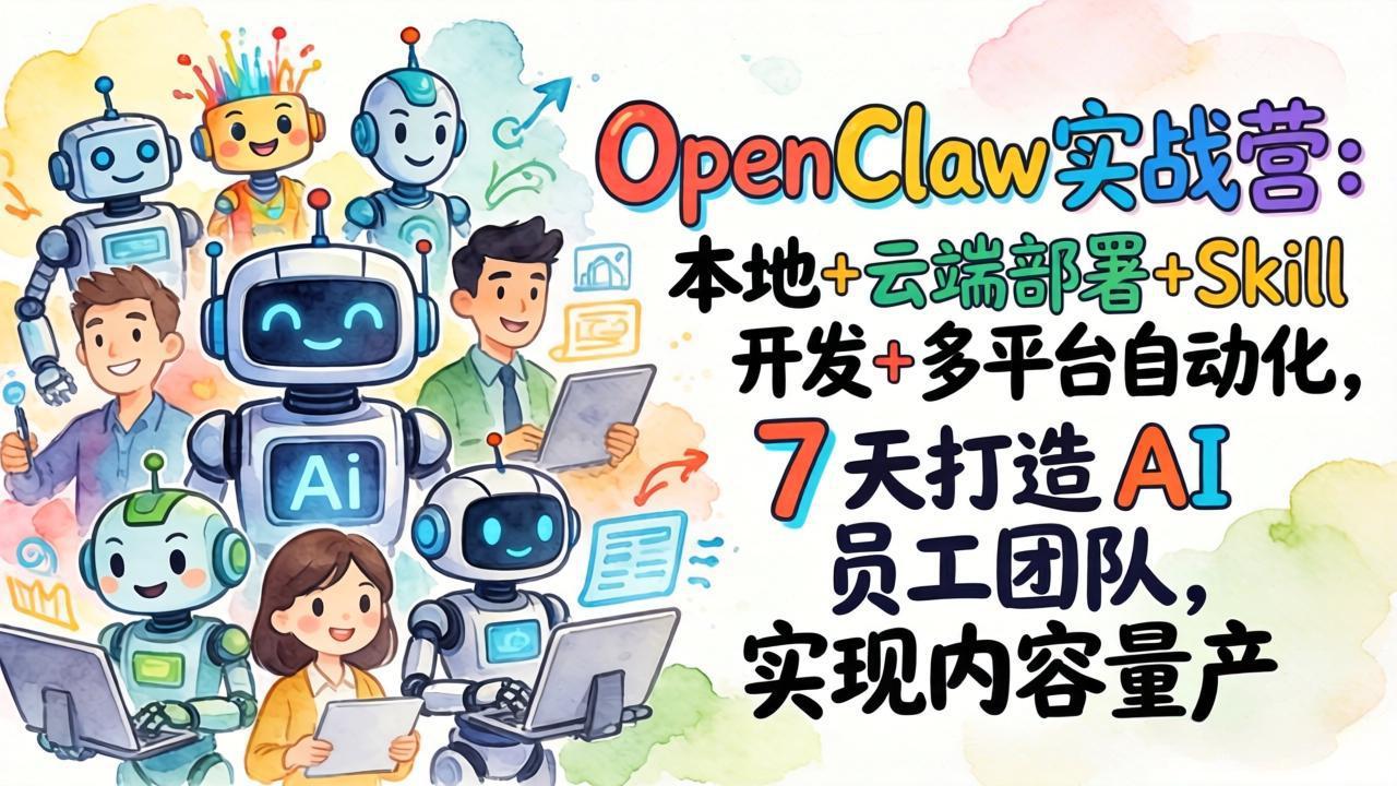 OpenClaw实战营：本地+云端部署+Skill开发+多平台自动化，7 天打造 AI 员工团队，实现内容量产-极光网创