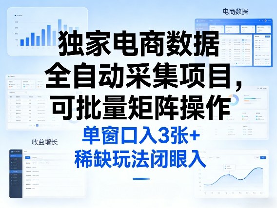 独家电商数据全自动采集项目，可批量矩阵操作，单窗口日入3张+，稀缺玩法闭眼入【揭秘】-极光网创