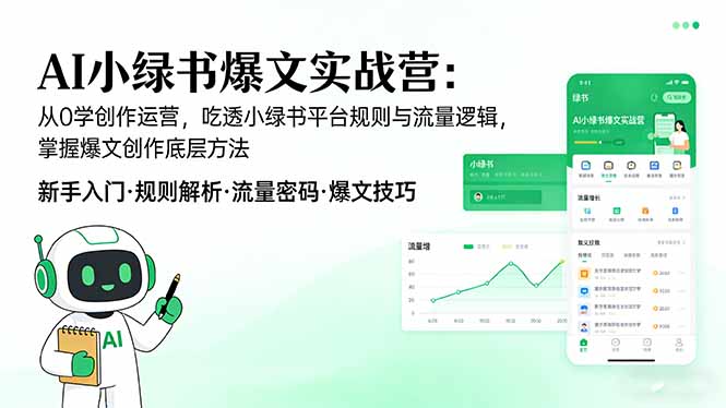 AI 小绿书爆文实战营：从0学创作运营，吃透小绿书平台规则与流量逻辑，掌握爆文创作底层方法-极光网创