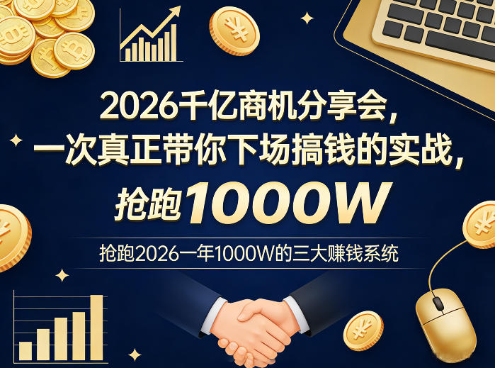 2026千亿商机分享会，一次真正带你下场搞钱的实战，抢跑2026一年1000W的三大賺钱系统-极光网创