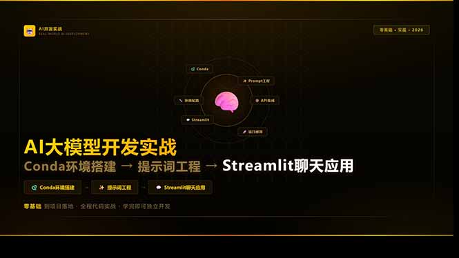 AI大模型开发实战：Conda环境搭建→提示词工程→Streamlit聊天应用，零基础到项目落地-极光网创
