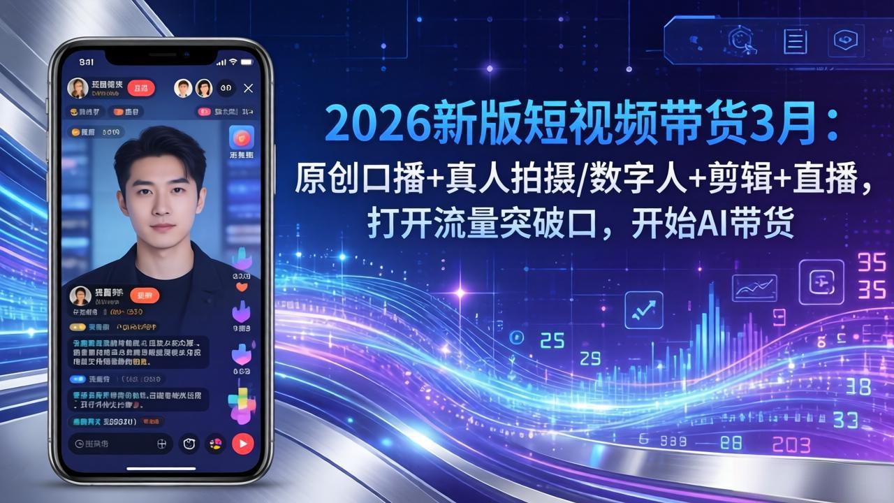 2026新版短视频带货3月：原创口播+真人拍摄/数字人+剪辑+直播，打开流量突破口，开始AI带货-极光网创