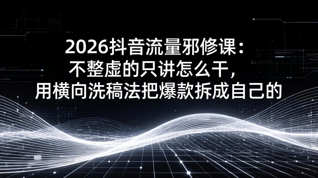 2026抖音流量邪修课：不整虚的只讲怎么干，用横向洗稿法把爆款拆成自己的-极光网创