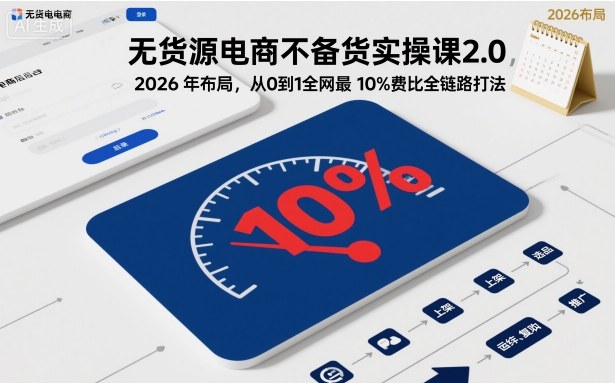 无货源电商不备货实操课2.0，2026年布局，从0到1全网最低10%费比全链路打法【更新26年3月】-极光网创