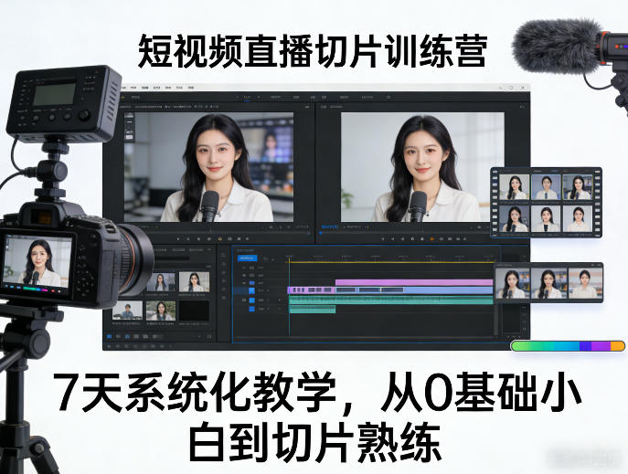 短视频直播切片训练营，7天系统化教学，从0基础小白到切片熟练-极光网创