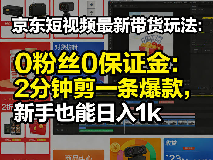 京东短视频最新带货玩法，0粉丝0保证金，2分钟剪一条爆款，新手也能日入1k+【揭秘】-极光网创