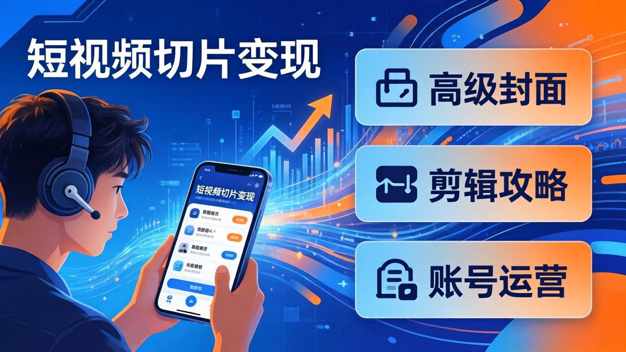 短视频切片变现速成班2.0：高级封面+剪辑攻略+账号运营，0基础小白快速入局副业-极光网创