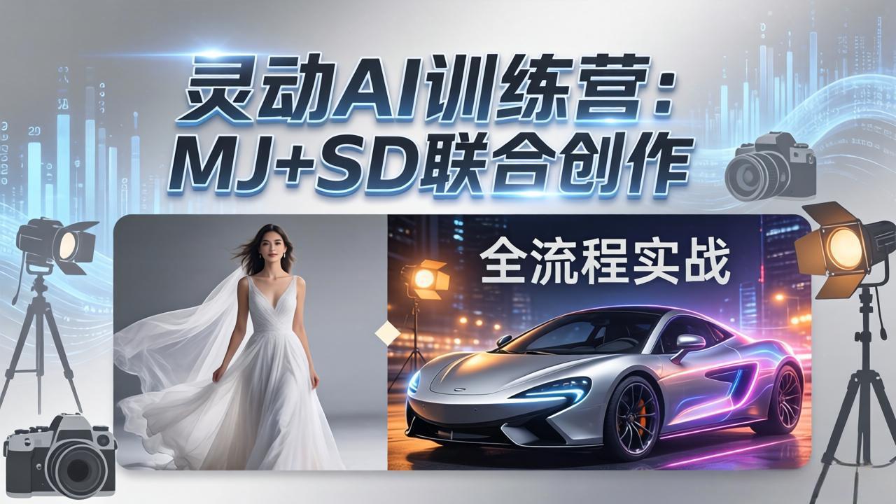 灵动AI训练营-3.0课程：MJ+SD联合创作，从婚纱大片到汽车广告，摄影后期全流程实战-极光网创