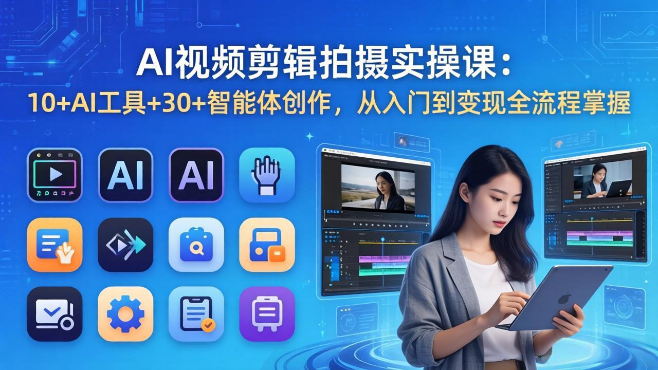 AI 视频剪辑拍摄实操课：10+AI工具+30+智能体创作，从入门到变现全流程掌握-极光网创