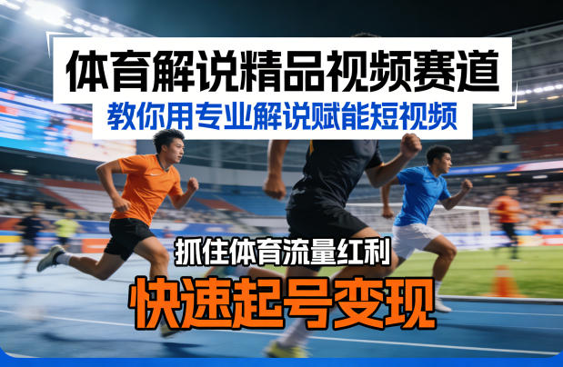 体育解说精品视频赛道，教你用专业解说赋能短视频，抓住体育流量红利，快速起号变现-极光网创