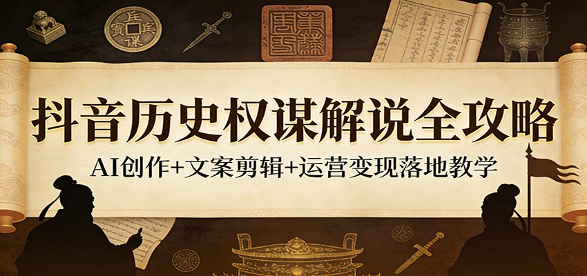 抖音历史权谋解说全攻略：AI创作+文案剪辑+运营变现落地教学-极光网创