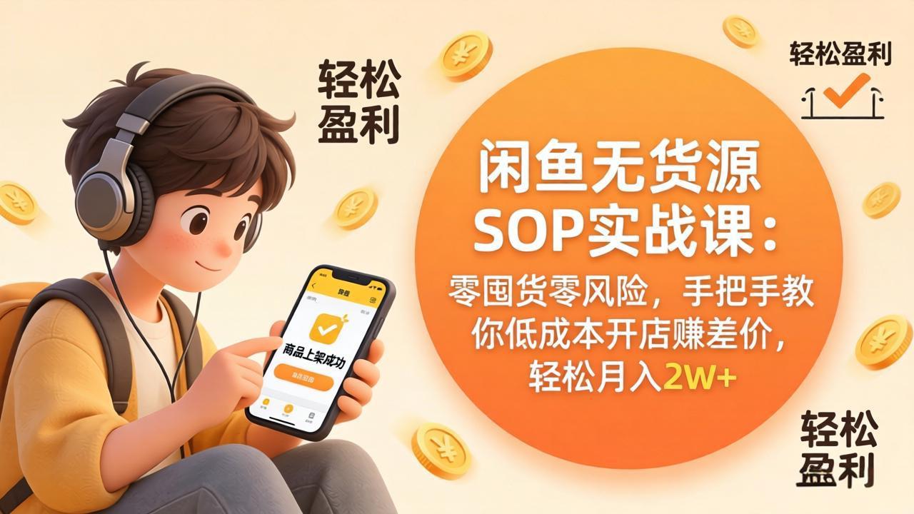 闲鱼无货源SOP实战课:零囤货零风险,手把手教你低成本开店赚差价,轻松月入2w+-极光网创