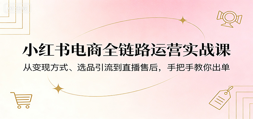 小红书电商全链路运营实战课：从变现方式、选品引流到直播售后，手把手教你出单-极光网创
