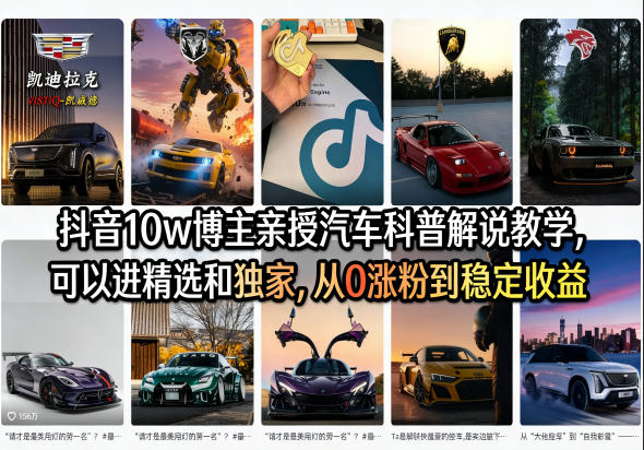 抖音10w博主亲授汽车科普解说教学，可以进精选和独家，从0涨粉到稳定收益(详细视频课程+1T素材)-极光网创