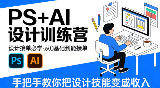 设计接单必学，PS+AI设计训练营，从0基础到能接单，手把手教你把设计技能变成收入-极光网创