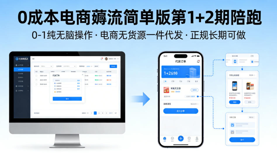 0成本电商薅流简单版第1+2期陪跑，0-1纯无脑操作，电商无货源一件代发，正规长期可做-极光网创