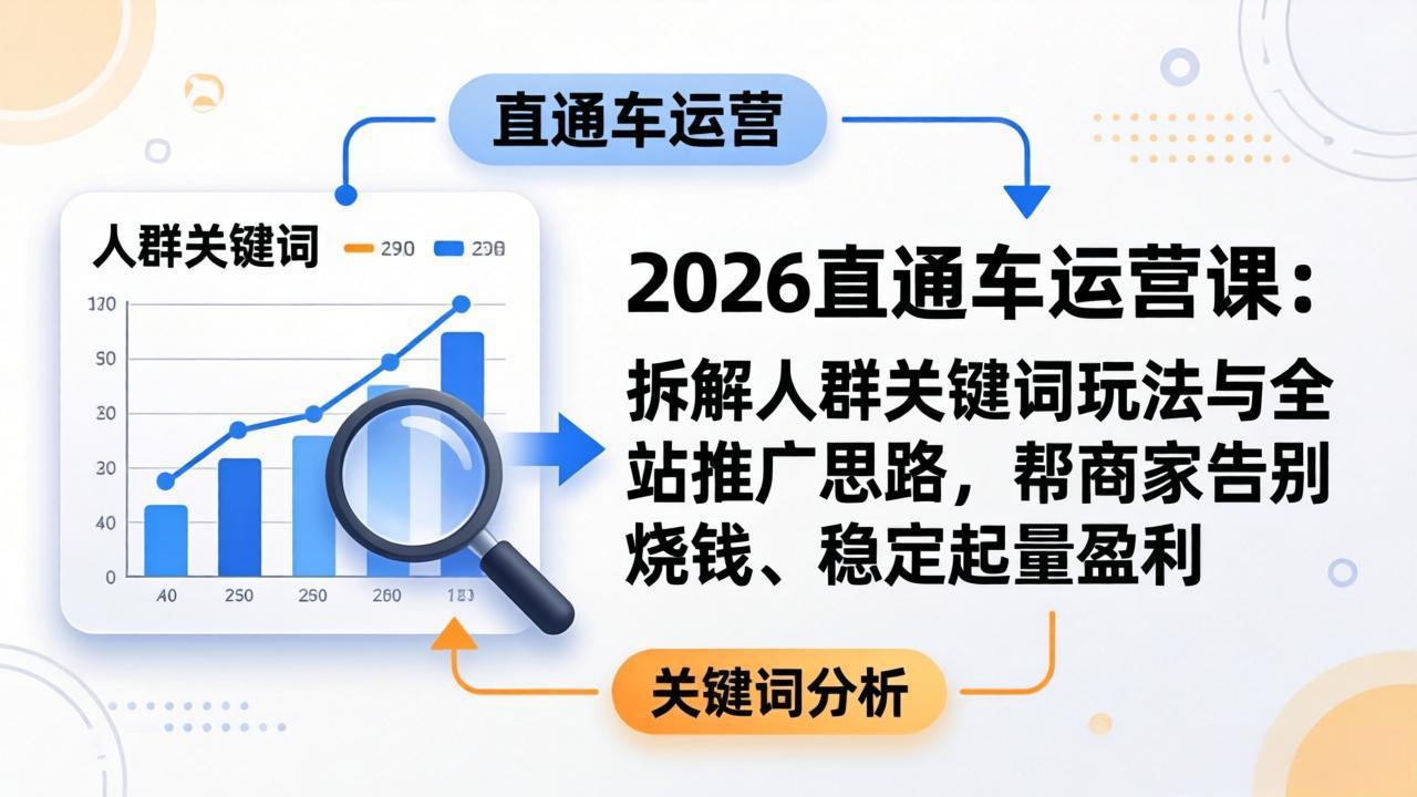 2026直通车运营课:拆解人群关键词玩法与全站推广思路,帮商家告别烧钱、稳定起量盈利-极光网创